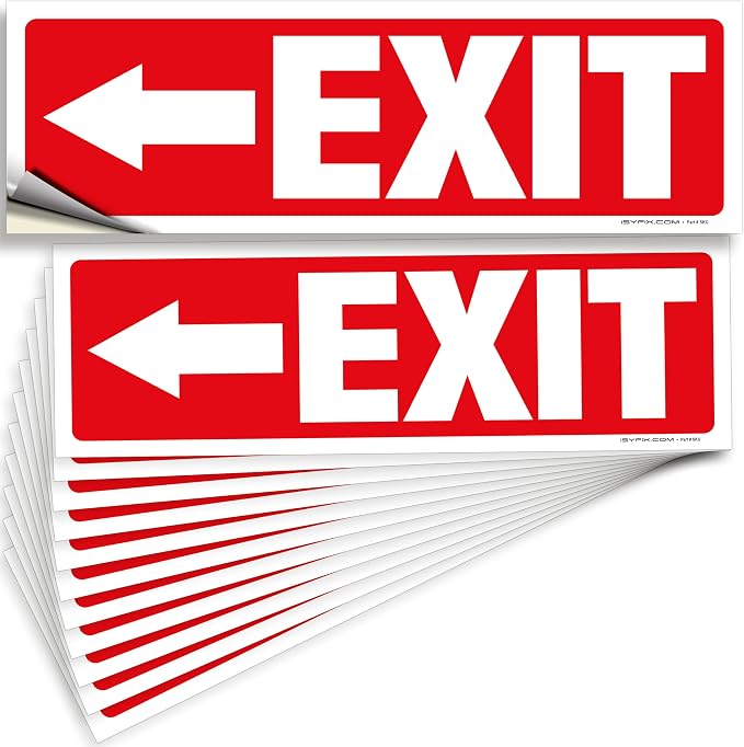 iSYFIX Exit Signs Stickers 12 Pack 12x4 Inch by iSYFIXPREMIUMSIGNS