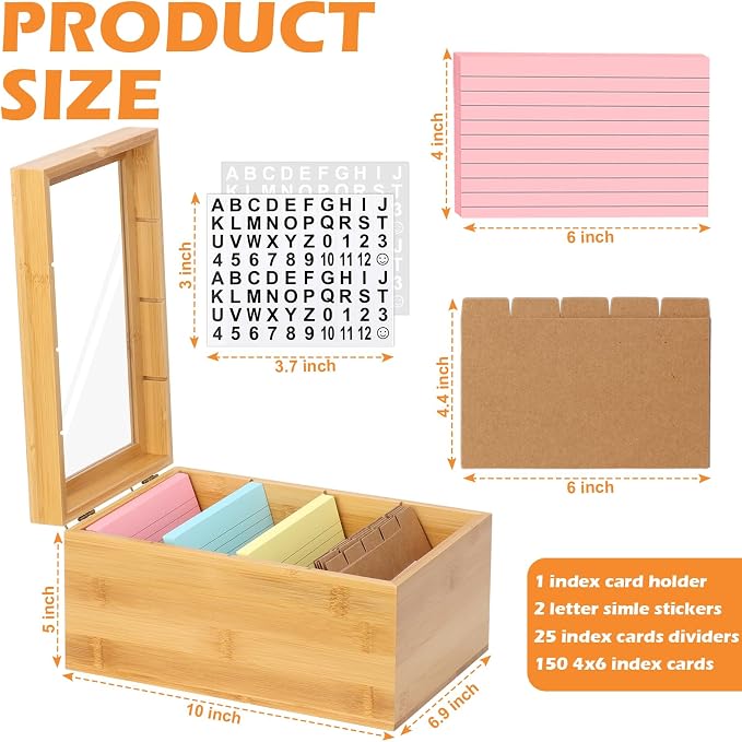 4x6 Index Card Holder with Dividers Bamboo Index Card Organizer Box 4 - Image 2