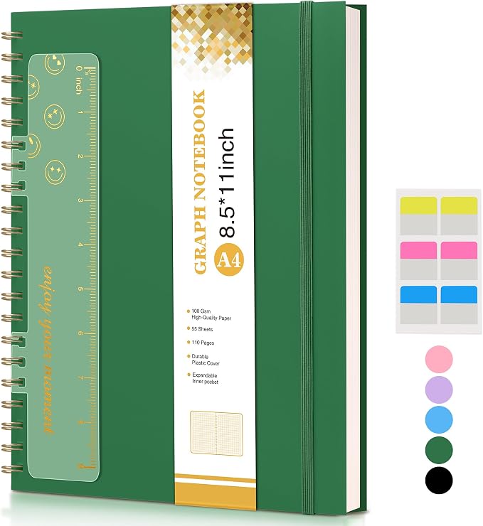 Graph Paper Notebook, Spiral Notebook Journal 8.5” x 11”, A4 Large Grid by UEBZFOCS