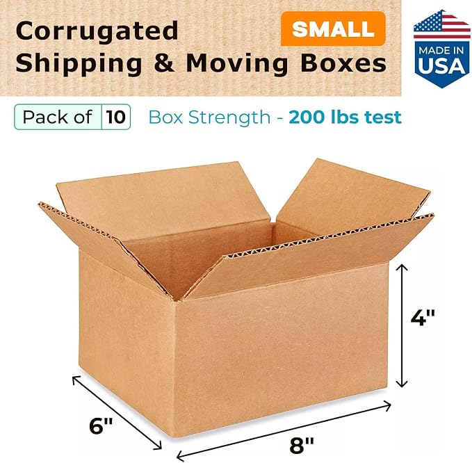 IDL Packaging - B-864-10 Small Corrugated Shipping Boxes 8"L x 6”W x 4"H - - Image 2