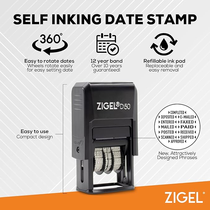 ZIGEL D50 Date Stamp with Phrase - Image 2
