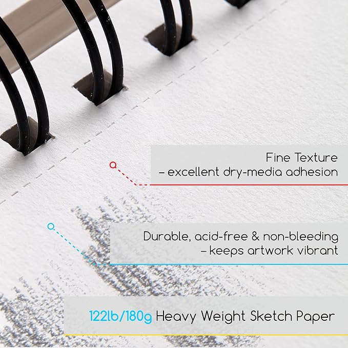MEEDEN 8"x10" Sketchbook Paper Pad: 122lb/180gsm Spiral Bound Art Sketch Book - Image 4