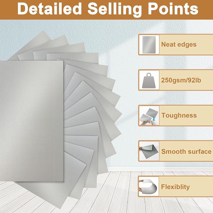 Silunkia 28 Sheets Shimmer Silver Cardstock 8.5 x 11 Metallic Paper, - Image 3
