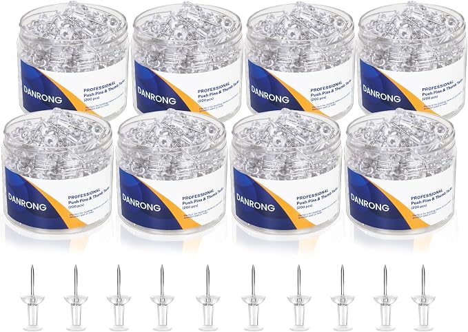 DANRONG 1600 PCS Clear Push Pins, Standard Thumb Tacks by DANRONG