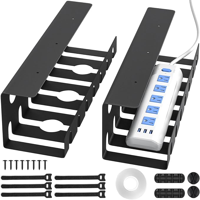 Delamu 2 Pack Metal Under Desk Cable Management Tray, U Channel Cord Organizer by DELAMU