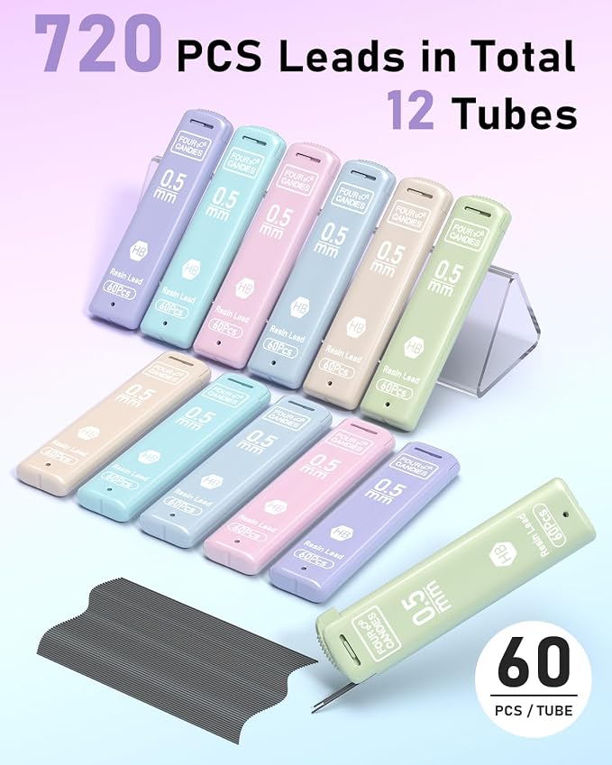 Four Candies 0.5mm Lead Refills in Case, 12 Tubes of 0.5 Lead, 60 Pieces per - Image 2