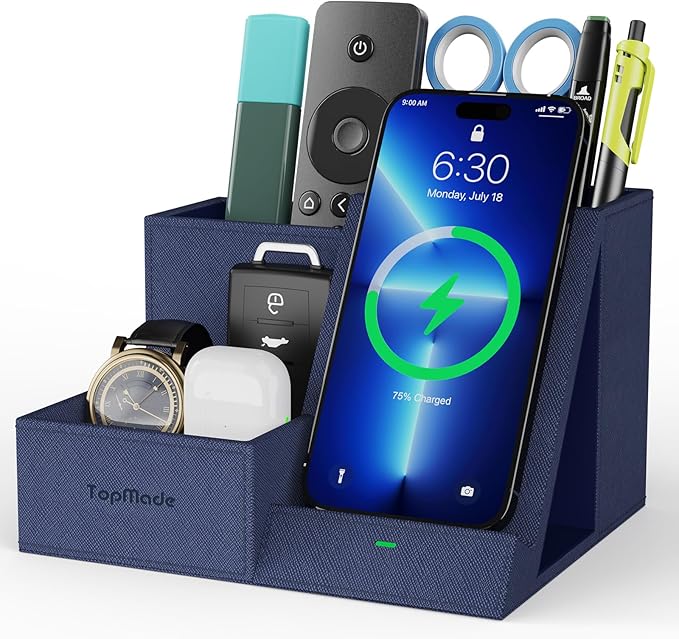 TopMade Wireless Charger with Desk Nightstand Organizer, Leather Pen Pencil by TopmadeProduct-Ordernow