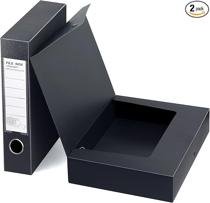 HUA JIE 2 Pack A4 Storage File Boxes Archives Case, 65mm Spine, Box File by HUA+JIE