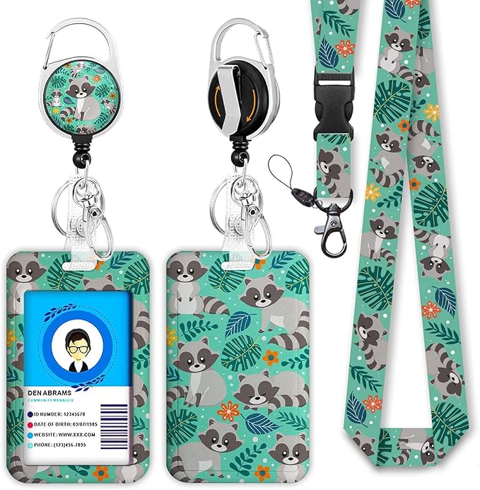 Raccoon Lanyards for Id Badges, Cute Badge Reel Heavy Duty by Giancomics