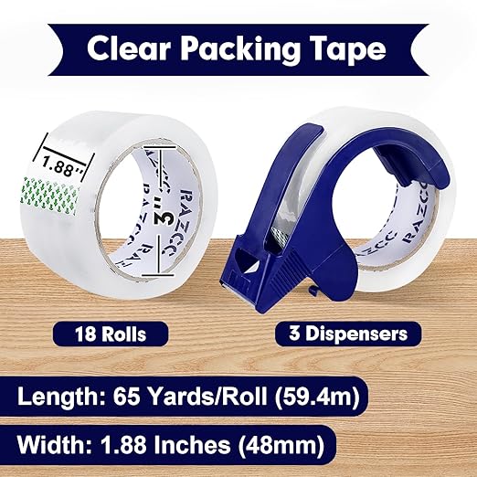 RAZCC Packing Tape, 18 Rolls Clear Heavy Duty Packaging Tape - Image 2