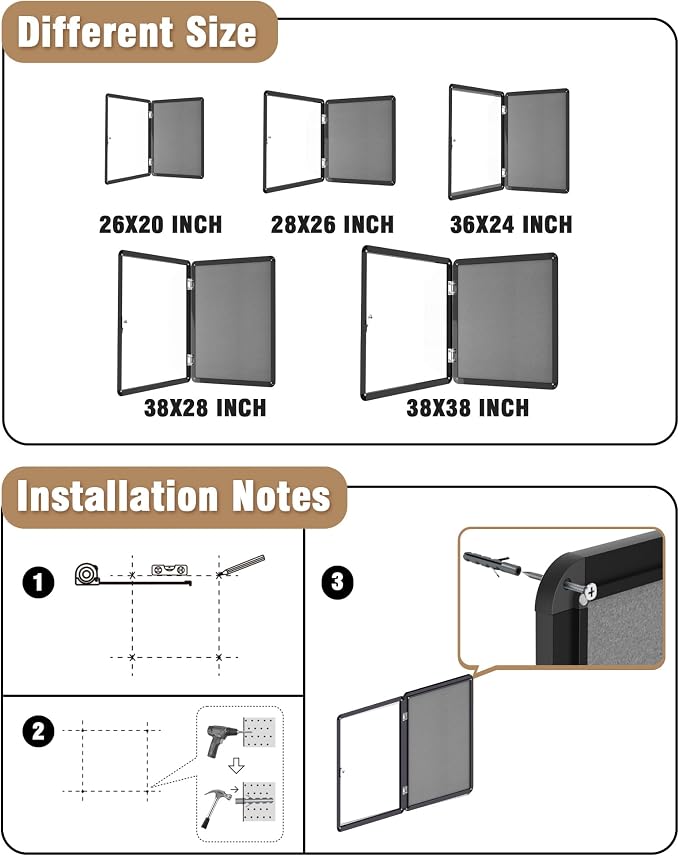 Mifuro 38"x28" Enclosed Bulletin Board, Lockable Weather-Resistant Aluminum - Image 4