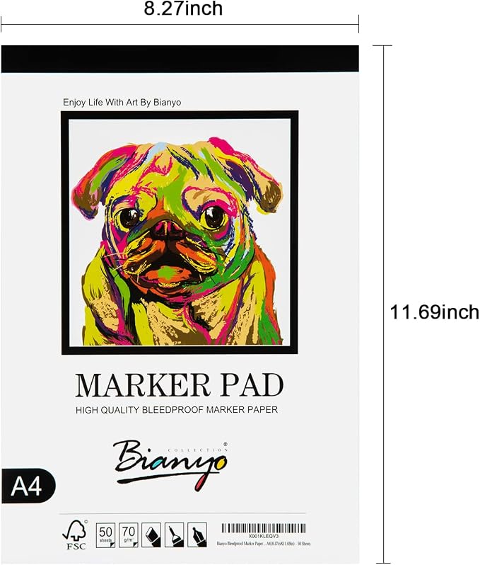 Bianyo Bleedproof Marker Paper Pad, 50 Sheets, 18 LB / 70 GSM, Glue-Bound - Image 6