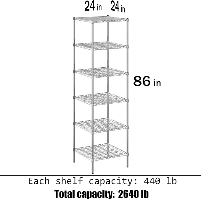 Regal Altair 24" Deep x 24" Wide x 86" Height Wire Shelving Kit | 6-Tier | NSF - Image 3