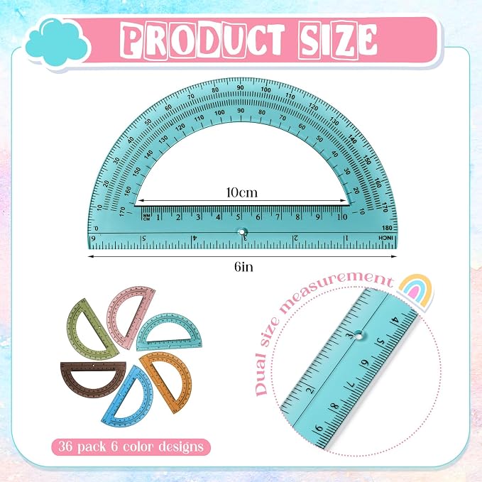 Sayglossy 36 Pcs of Colorful Plastic Protractors 180 Degrees 6 Inches - Image 2