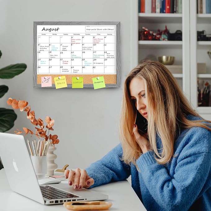 Calendar Whiteboard for Wall, 17x13 Inches Dry Erase Calendar Cork Board Combo - Image 7