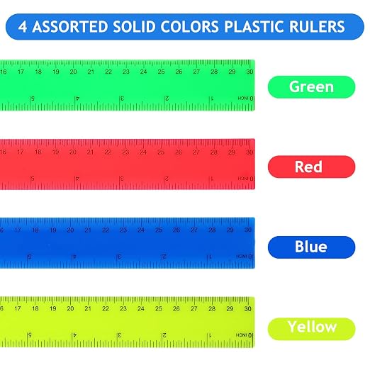 Zonon 500 Pcs 12 Inch Plastic Ruler Assorted Colors Rulers - Image 2