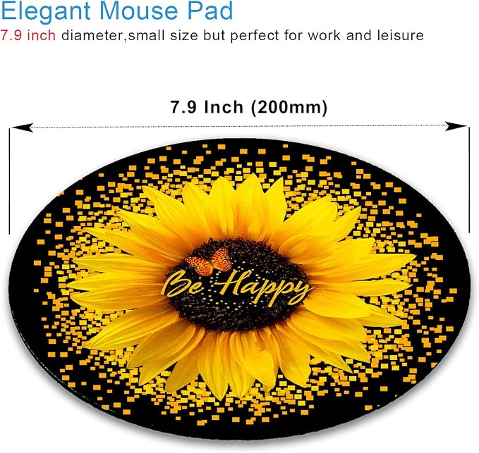 IMAYONDIA Round Mouse Pad, Sunflower and Butterfly Mouse Pad, Inspirational - Image 2