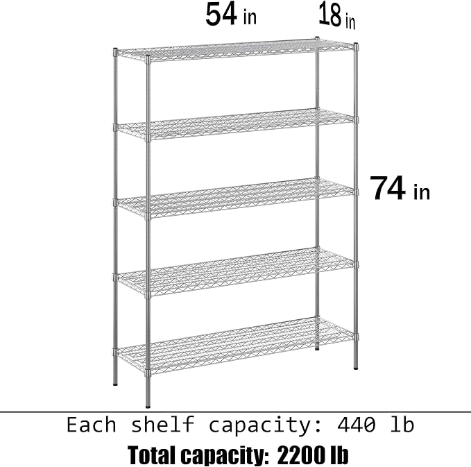 Regal Altair 18" Deep x 54" Wide x 74" Height Wire Shelving Kit | 5-Tier | NSF - Image 3