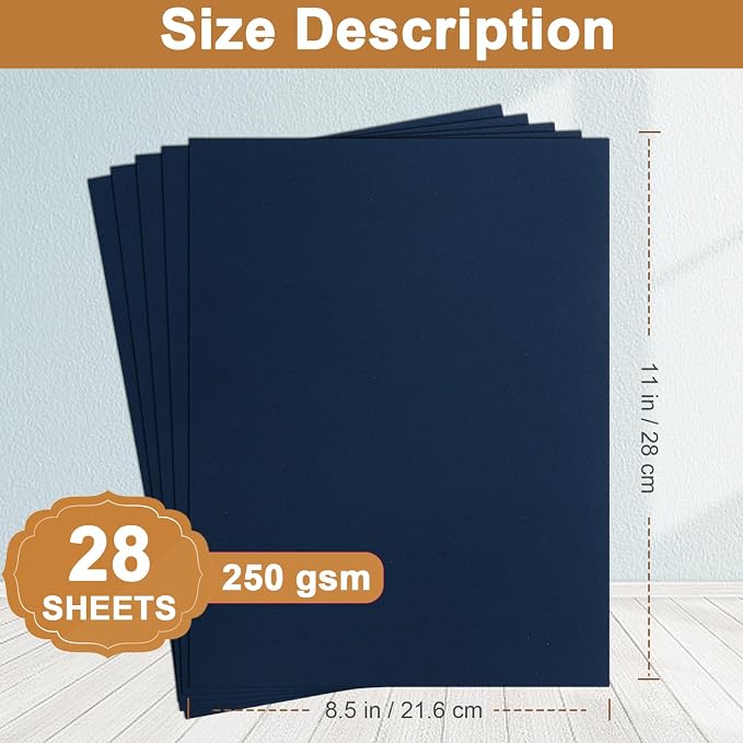 Silunkia 28 Sheets Navy Blue Cardstock 8.5 x 11 Scrapbooking Paper, 92lb - Image 2