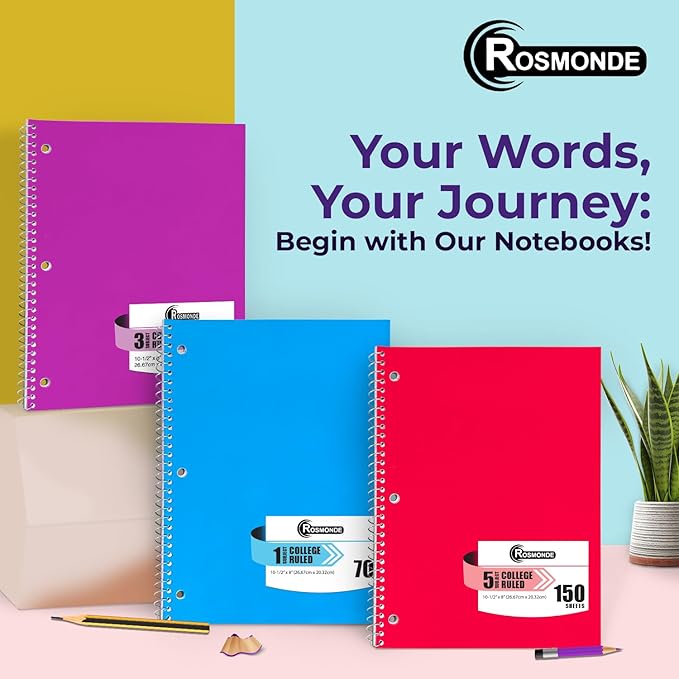 Rosmonde 3 Subject Notebook College Ruled, 6 Pack, 150 Sheets, No-Bleed Paper - Image 7