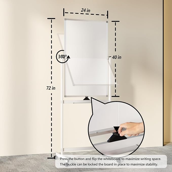 Neatsure Rolling Whiteboard on Wheels, Portable Standing Dry Erase Board Easel - Image 3