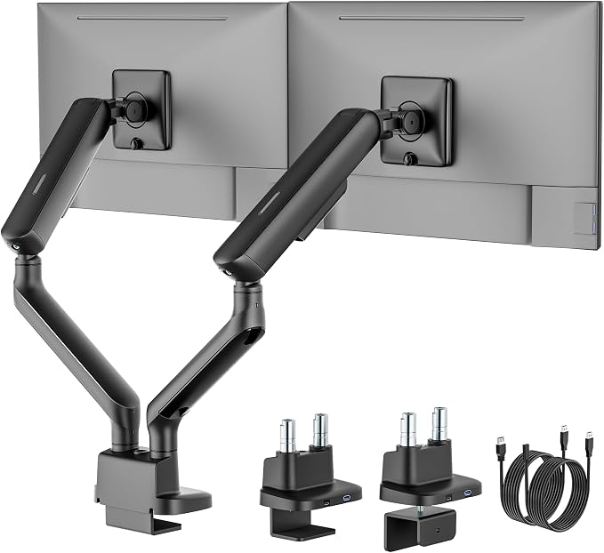 monTEK Dual Monitor Arm with USB, Mechanical Spring Monitor Arm by monTEK