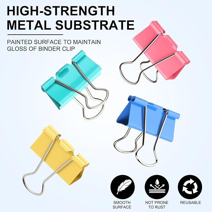 Colored Binder Clips, Medium Binder Clip 1.25 Inch - Image 3