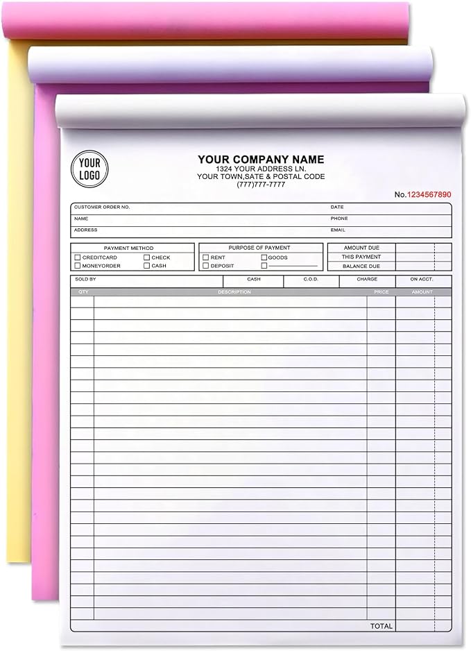 Custom Invoice Book with Logo 50 Set Personalized Receipt Books Customized by Unknown