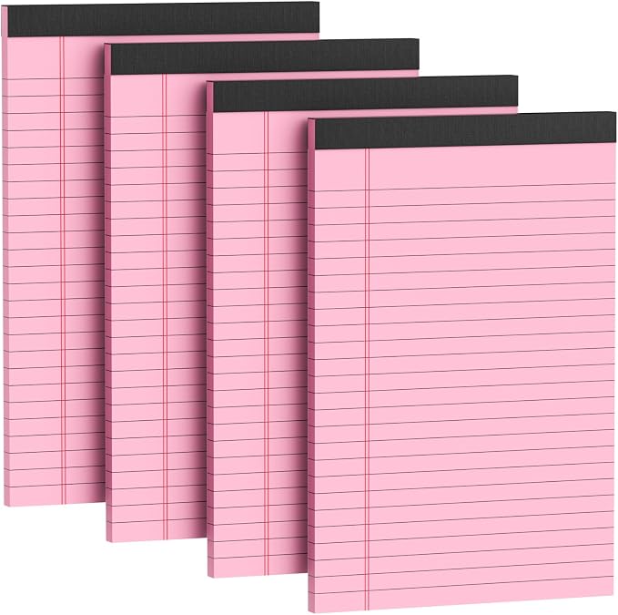 4 Pack Note Pads 5 x 8 Inch Pink Small Legal Pads 5 x 8 Colored Notepad 5 x 8 by Nichela
