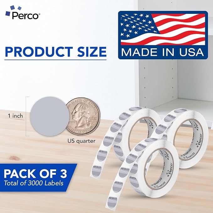 Perco Metallic Silver 1" Round Circle Dot Sticker Labels - Image 2