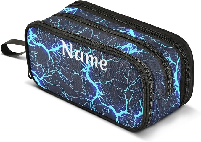 BOENLE Custom Dark Blue Electric Lightning Pencil Case Box Boys Girls by BOENLE-WELCOMEYOURCOMING