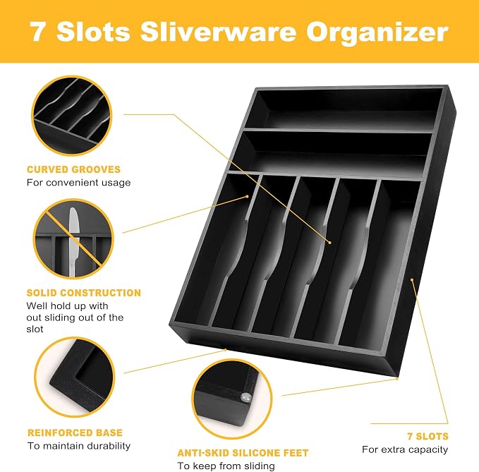 oridom Kitchen Bamboo Silverware Organizer, Kitchen Drawer Organizer - Image 5