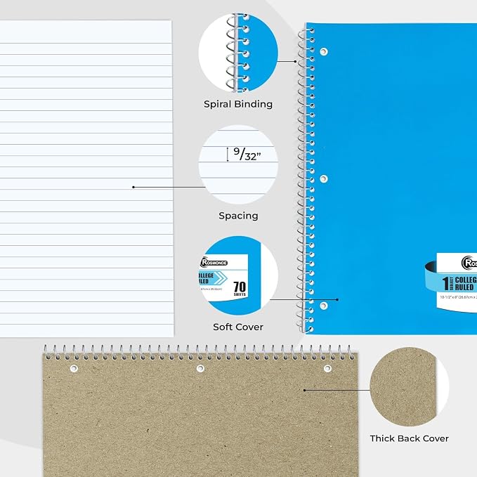 Rosmonde Spiral Notebook, 24 Pack, 1 Subject, College Ruled, 70 Sheets - Image 5