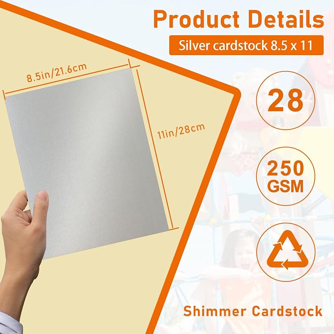 28 Sheets Silver Shimmer Cardstock 8.5 x 11 Craft Paper, 92lb Premium Glossy - Image 2