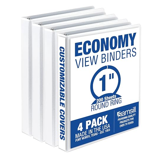 Samsill 1 Inch 3 Ring Binders, Made in USA, Economy Round Ring, 200 Sheet by Samsill
