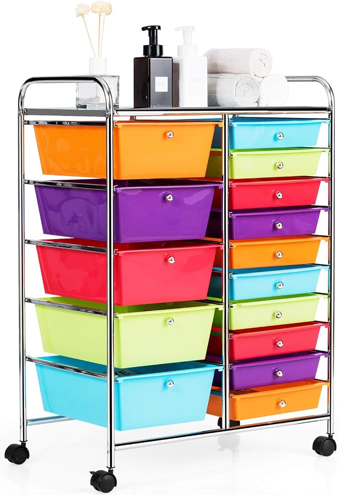 HAPPYGRILL 15-Drawer Rolling Cart, Storage Carts by HAPPYGRILL