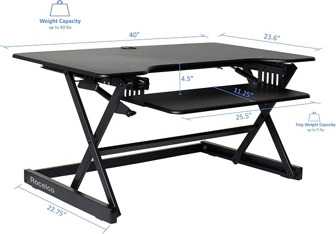 Rocelco 40" Large Height Adjustable Standing Desk Converter - Image 4