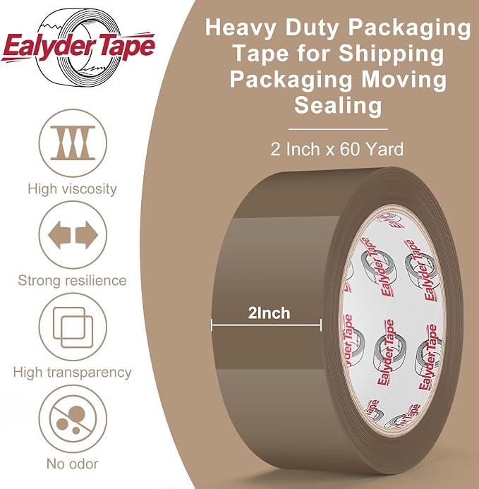 Ealyder Tape Brown Packing Tape 2 inch x 60 Yards, 3 Rolls - Image 3
