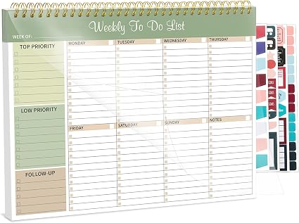 Thboxes Undated Weekly Desk Planner, 52 Sheets, Green