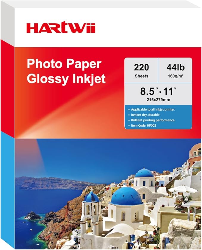 HARTWII 220 Sheets Photo Paper Glossy Inkjet 8.5x11 44lb 160Gsm A4 Letter Size by HARTWII