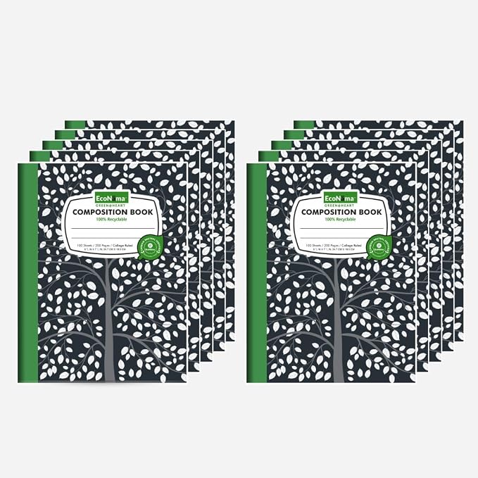 ECONAMA Composition Notebooks Pack of 10 Wide Ruled 200 Pages 9.75"x7.5" Black - Image 2