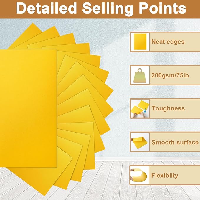 Silunkia 40 Sheets Yellow Cardstock 8.5 x 11 Crafts Paper, 200gsm/75lb - Image 3
