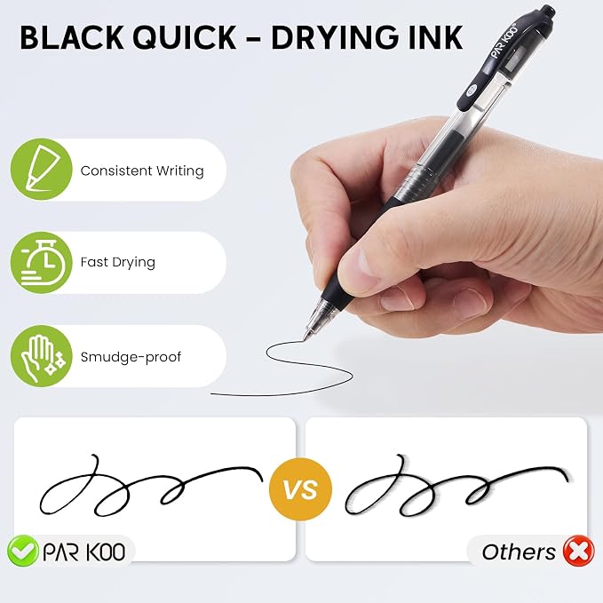 ParKoo Black Gel Pens, 70 Pack Quick Dry Retractable Medium Point 0.7mm - Image 5