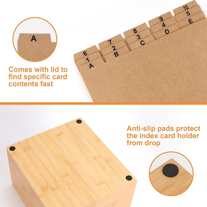 5x8 Index Card Holder with Dividers Bamboo Index Card Storage Box 4 - Image 6