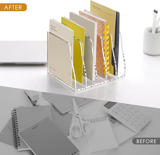 SANRUI Acrylic Desk Magazine File Organizer, 5 Vertical Compartments Clear - Image 7