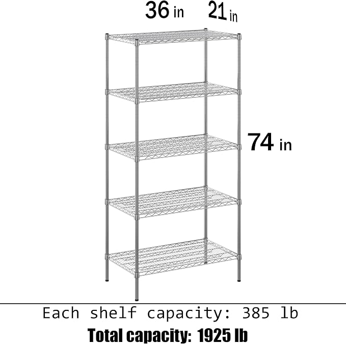 Regal Altair 21" Deep x 36" Wide x 74" Height Wire Shelving Kit | 5-Tier | NSF - Image 3
