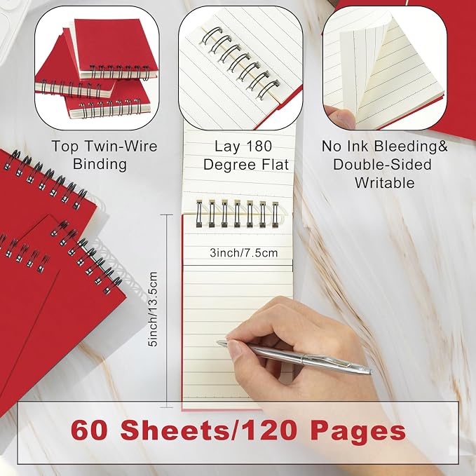 Tenceur 54 Pcs Pocket Notebook Small 3 x 5 Inch Red Spiral Notepads Mini Top - Image 2