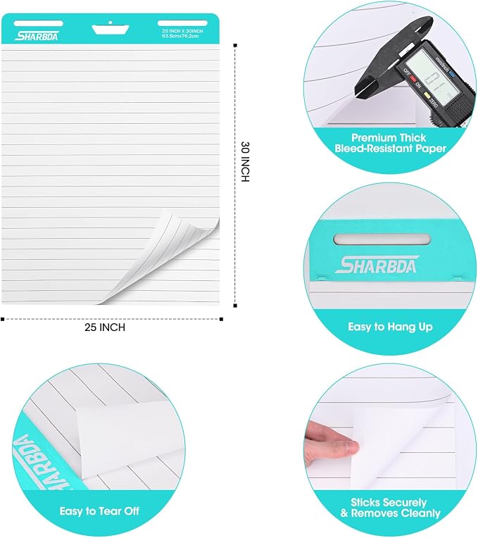 SHARBDA Lined Sticky Easel Pad, 25 in x 30 in, Flip Chart Paper, Sticky Chart - Image 7