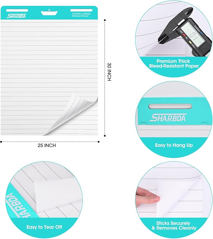 SHARBDA Lined Sticky Easel Pad, 25 in x 30 in, Flip Chart Paper, Sticky Chart - Image 4
