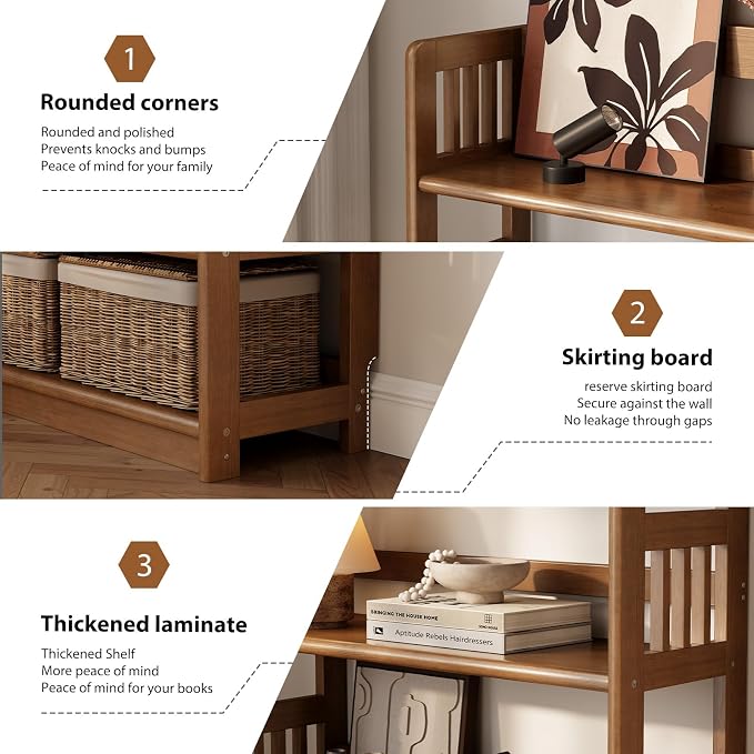 AnywaysWood 5-Tier Solid Wood Open Bookcase, Modern Display Bookshelf, - Image 5